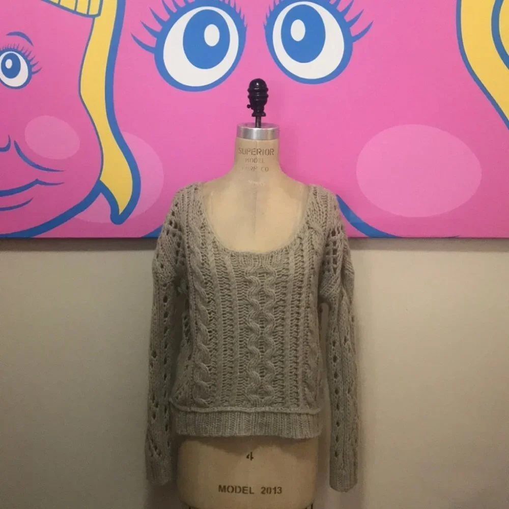 Free People Tan Beige Mohair Wool Sweater
